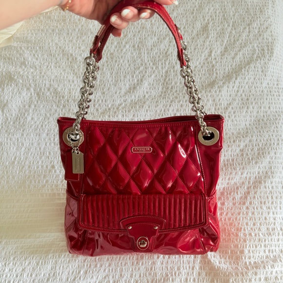 Coach Red Quilted Patent Shoulder Bag - Picture 5 of 10